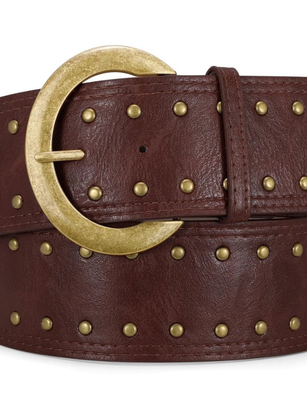 Wide Chunky Leather Belts for Women 2.3" Western Vintage Boho Studded Thick